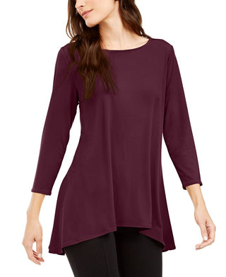 Alfani Women's Hi Low Jewel Neck Pullover Top Wine Size Large