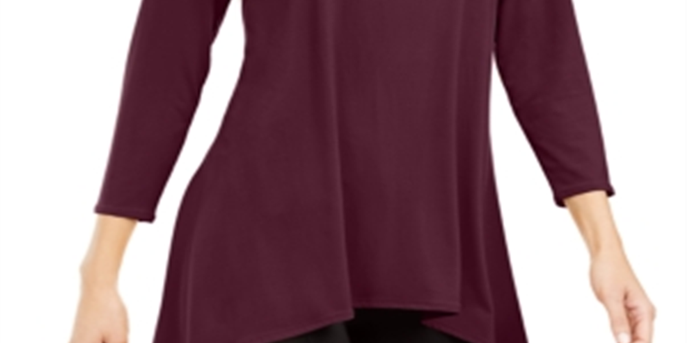 Alfani Women's Hi Low Jewel Neck Pullover Top Wine Size Large