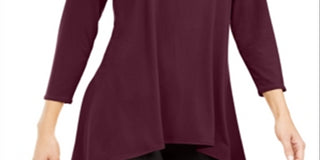 Alfani Women's Hi Low Jewel Neck Pullover Top Wine Size Large