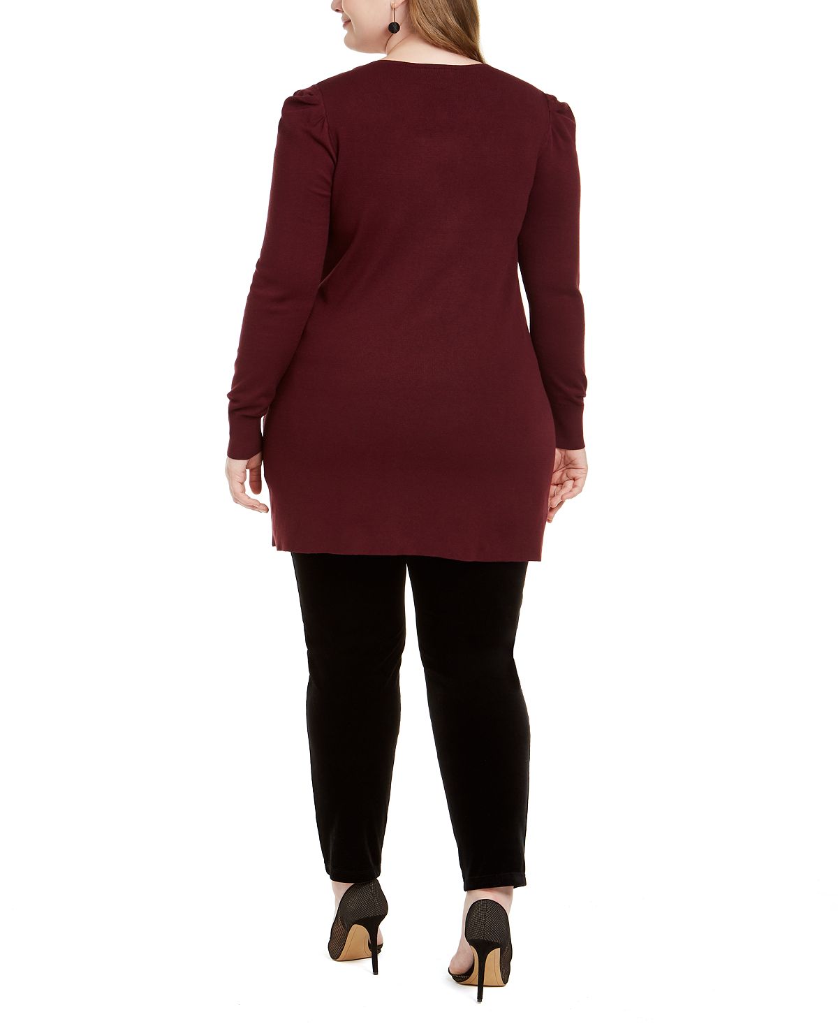 INC International Concepts Women's Plus Puff Shoulder V Neck Tunic Red Size 3X