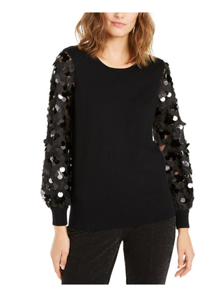 Alfani Women's Sequin Sleeve Sweater Black Size Small