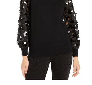 Alfani Women's Sequin Sleeve Sweater Black Size Small