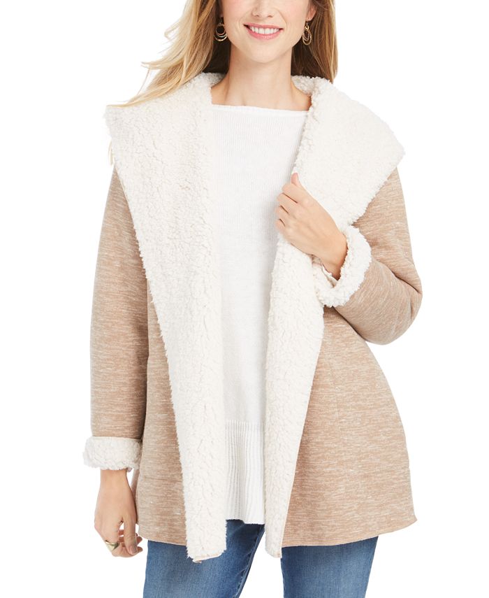 Style & Co Women's Hooded Sherpa Lined Cardigan Brown Size Large