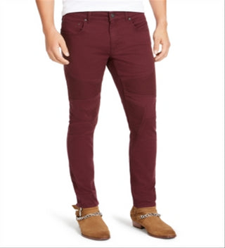 INC International Concepts Men's Moto Stretch Skinny Jeans Wine Size 40X30