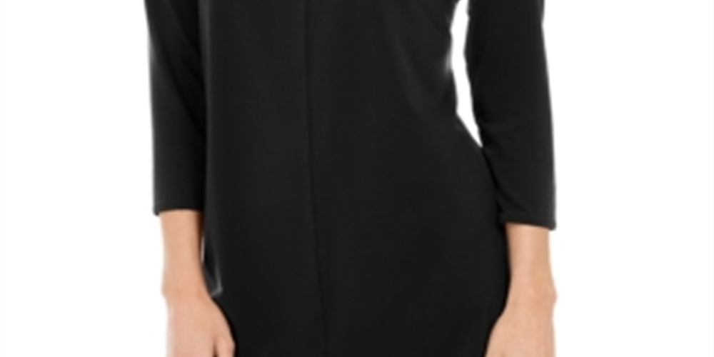 Alfani Women's Boat Neck 3/4 Sleeve Tunic Black Size X-Small