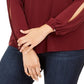 INC International Concepts Women's Long Sleeve Scoop Neck Top Red Size 1X