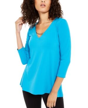 Alfani Women's Hardware Pullover Top Blue Size Small