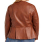 INC International Concepts Women's Plus Faux Leather Peplum Jacket Brown Size 2X