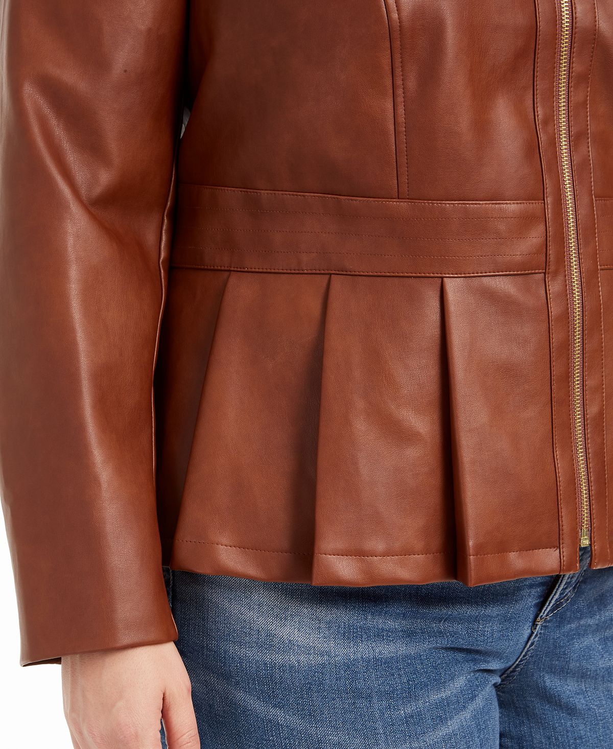 INC International Concepts Women's Plus Faux Leather Peplum Jacket Brown Size 2X
