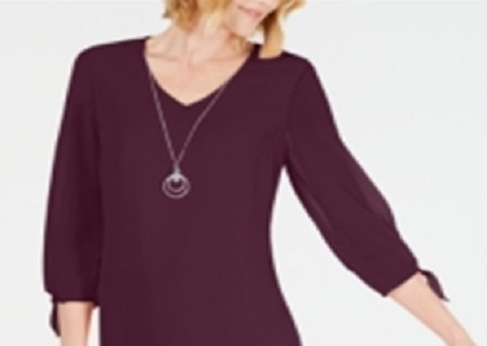 JM Collection Women's Tie Sleeve Necklace Dress Wine Size Petite XL