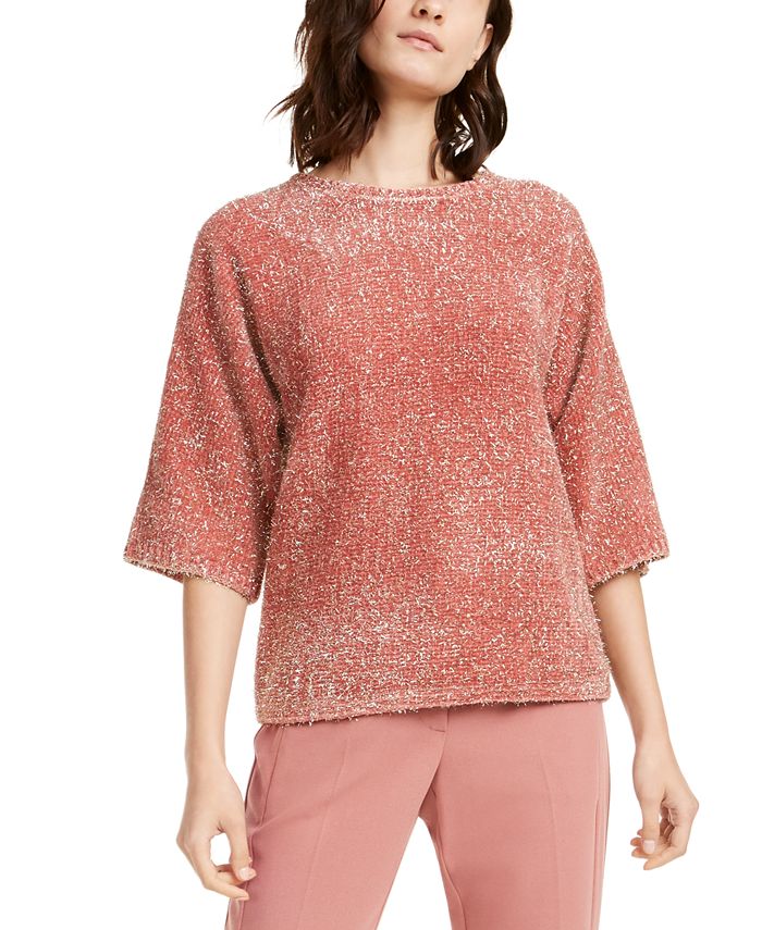 Alfani Women's Tinsel Square Sleeve Sweater Rose Size Petite S/M