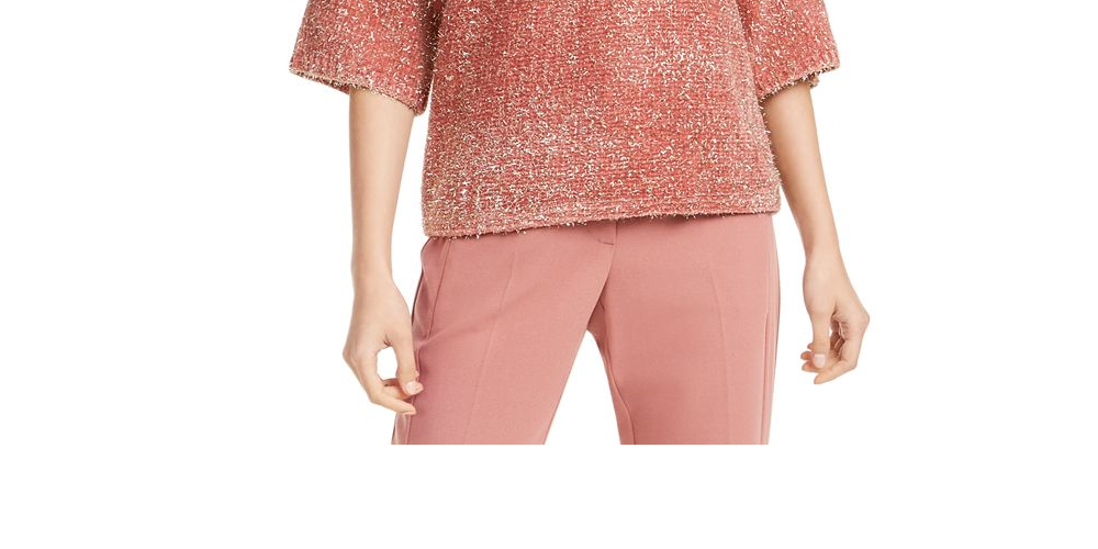 Alfani Women's Tinsel Square Sleeve Sweater Rose Size Petite S/M