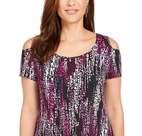 JM Collection Women's Scoop Neck Cold Shoulder Top Black Size Small