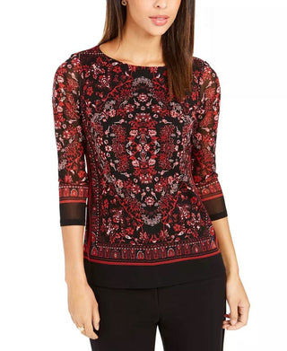 Charter Club Women's Printed Mesh Top Size Petite