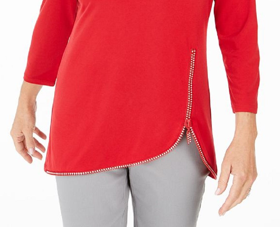 JM Collection Women's Rhinestone Zipper Trim Top Red Size XX-Large