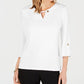 JM Collection Women's Key Hole Textured Top White Size Petite