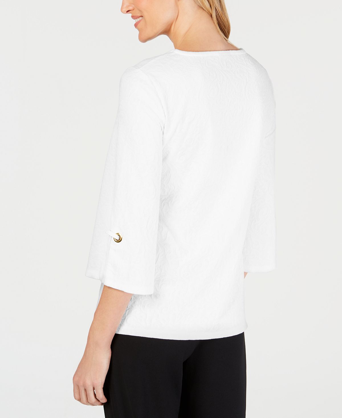 JM Collection Women's Key Hole Textured Top White Size Petite