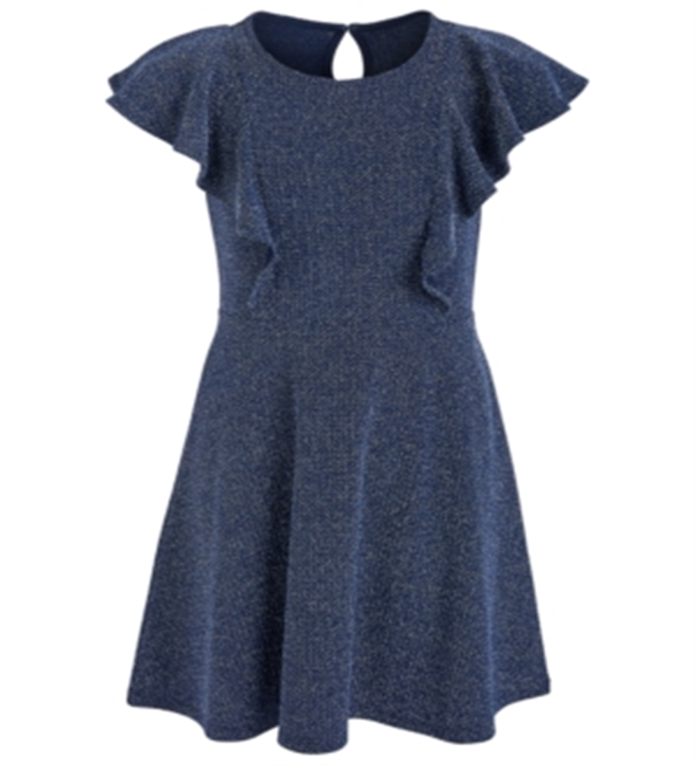 Epic Threads Big Girl's Metallic Knit Flutter Dress Blue Size Large