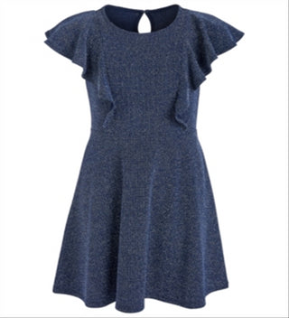 Epic Threads Big Girl's Metallic Knit Flutter Dress Blue Size Large