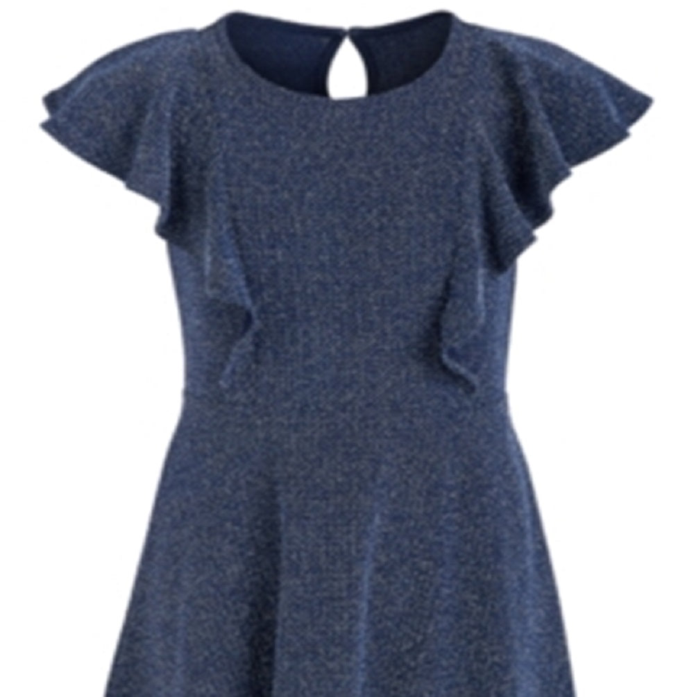 Epic Threads Big Girl's Metallic Knit Flutter Dress Blue Size Large