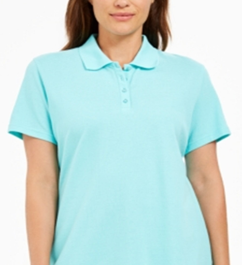 Karen Scott Women's Cotton Polo Shirt Blue Size Large