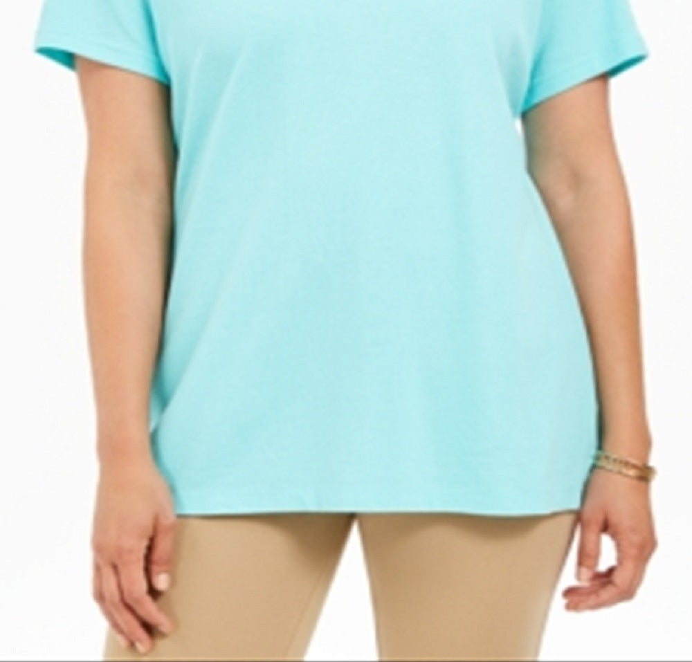 Karen Scott Women's Cotton Polo Shirt Blue Size Large