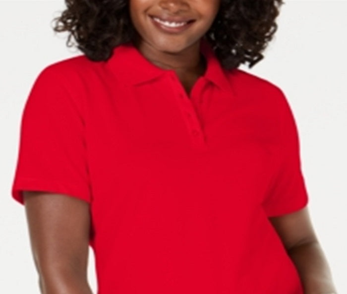Karen Scott Women's Cotton Polo Shirt Red Size Medium
