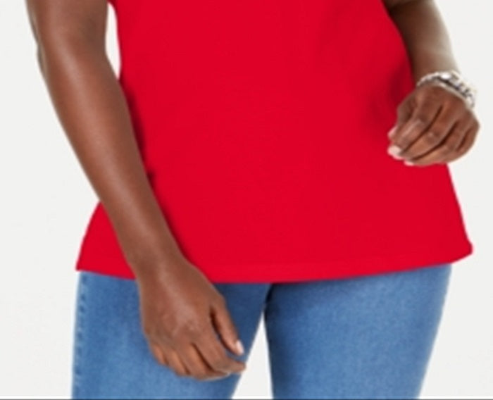 Karen Scott Women's Cotton Polo Shirt Red Size Medium