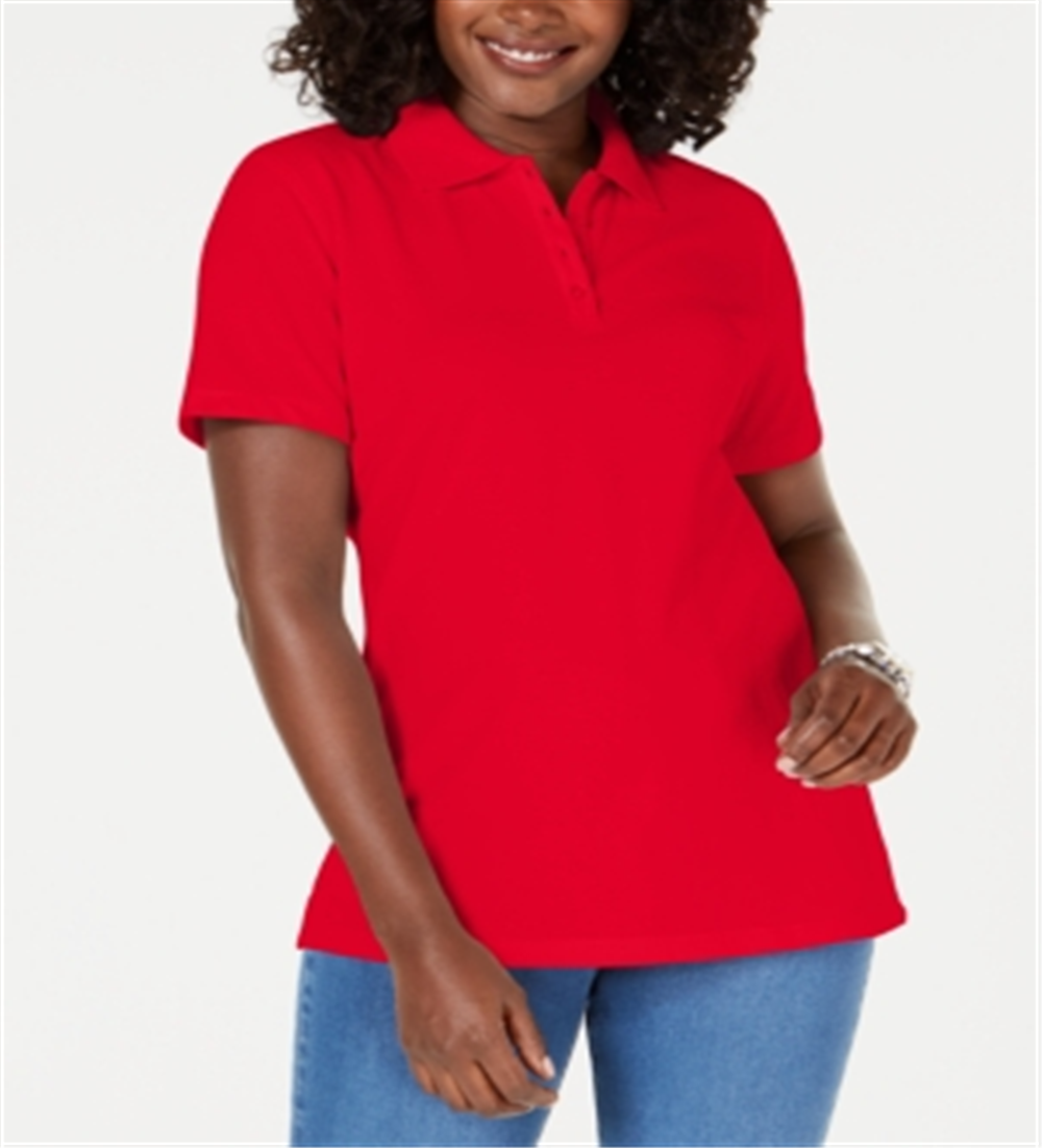 Karen Scott Women's Cotton Polo Shirt Red Size Medium
