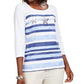 Karen Scott Women's Striped Sequined Top Blue Size Petite L