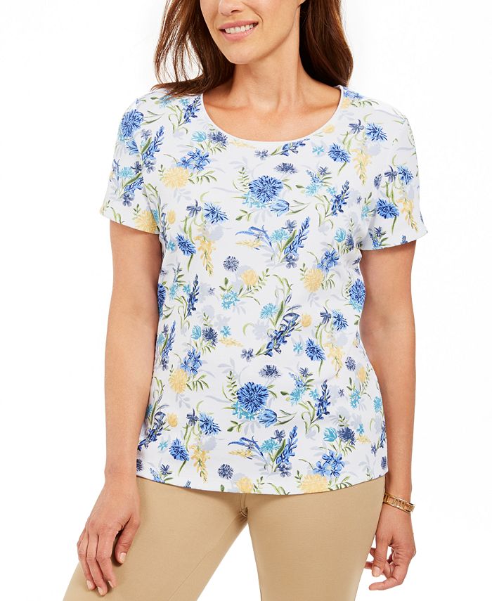 Karen Scott Women's Printed Scoop Neck T-Shirt White Size Large