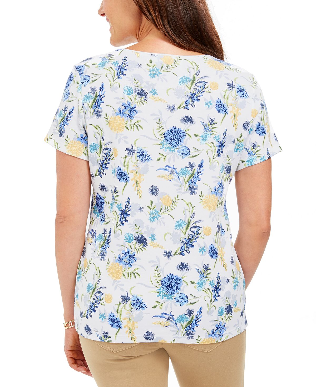 Karen Scott Women's Printed Scoop Neck T-Shirt White Size Large