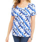 Karen Scott Women's Printed Scoop Neck T-Shirt Blue Size Large