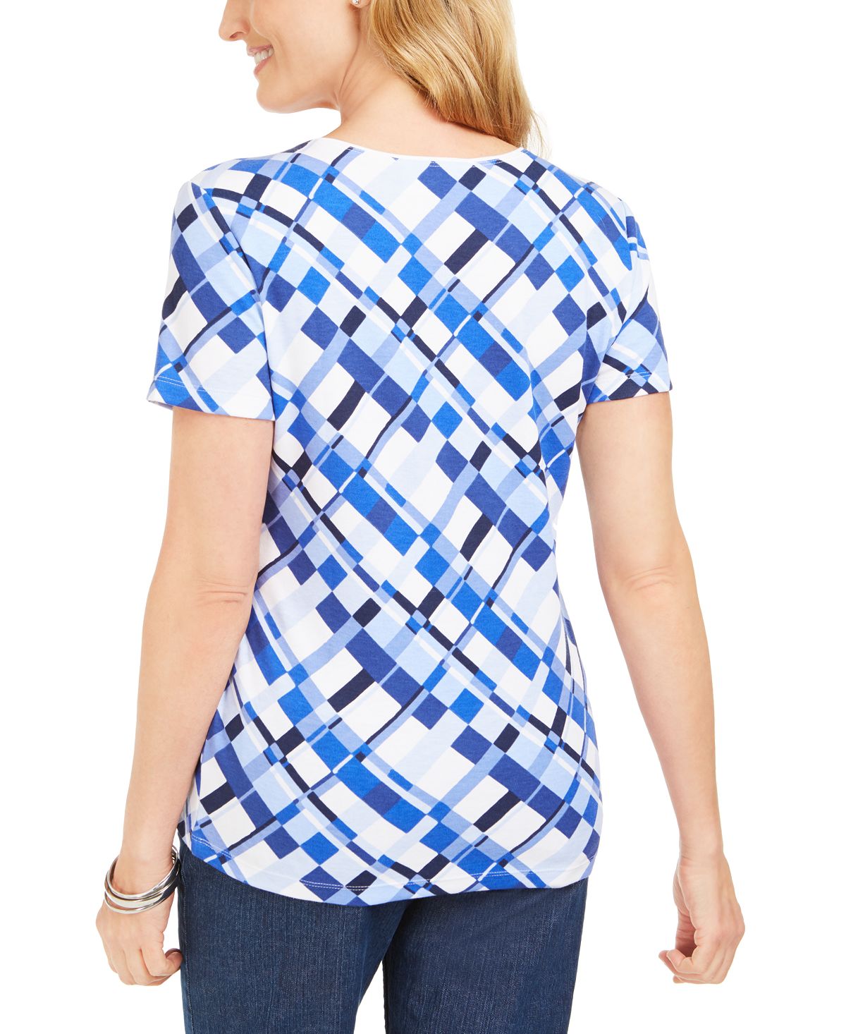 Karen Scott Women's Printed Scoop Neck T-Shirt Blue Size Large
