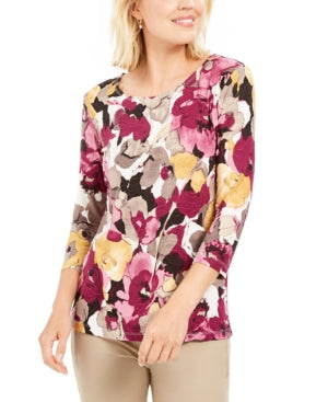 JM Collection Women's Petite Printed Jacquard Top
