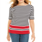 Karen Scott Women's Striped Boat Neck Top Red Size Large