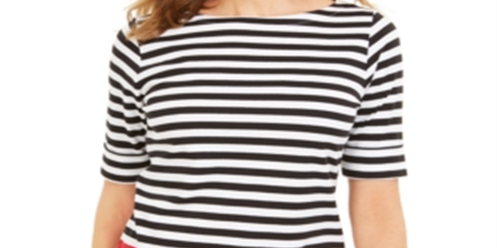 Karen Scott Women's Striped Boat Neck Top Red Size Large