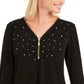 JM Collection Women's Embellished Zipper Trim Top Black Size X-Small
