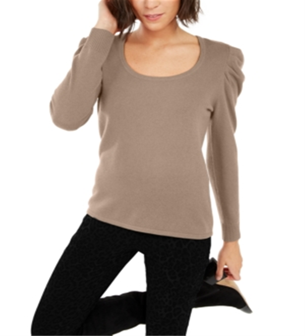 INC International Concepts Women's Cashmere Puff Sleeve Sweater Brown Size XS