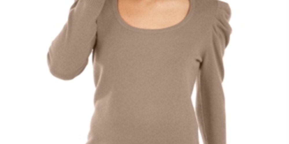 INC International Concepts Women's Cashmere Puff Sleeve Sweater Brown Size XS