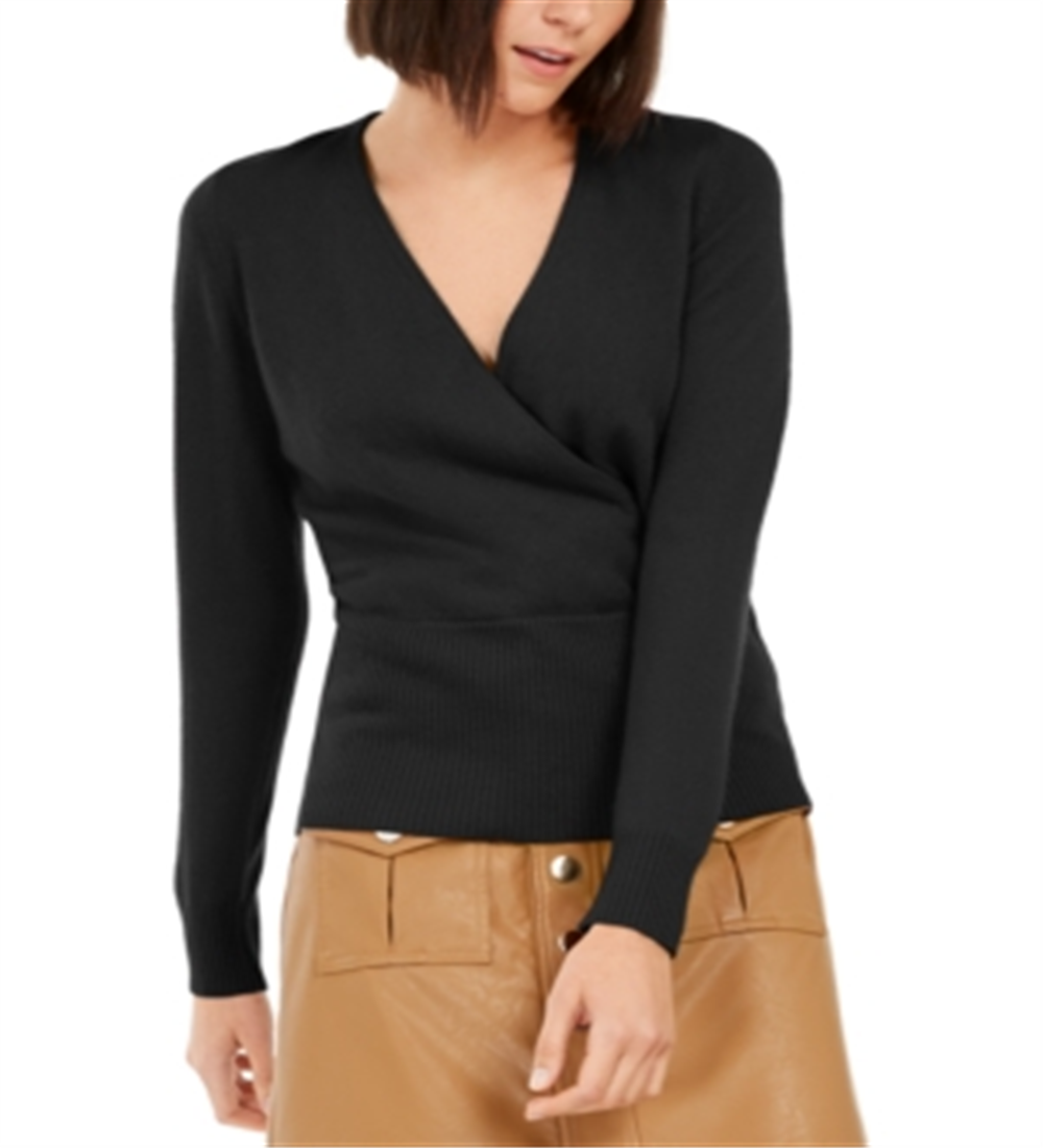 INC International Concepts Women's Cashmere Surplice Sweater Black Size X-Small