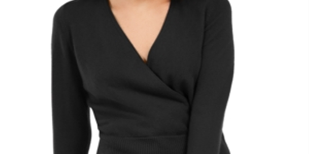 INC International Concepts Women's Cashmere Surplice Sweater Black Size X-Small
