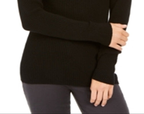 Style & Co Women's Ribbed Turtleneck Sweater Black Size Petite