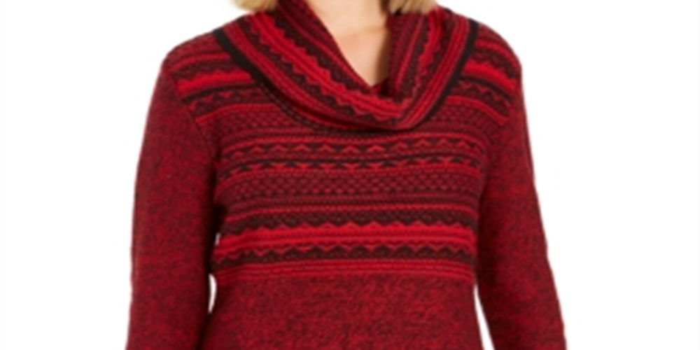 Style & Co Women's Cowl Neck Printed Sweater Red Size Small