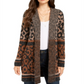Style & Co Women's Leopard Print Open Front Cardigan Brown Size Petite M