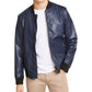 Alfani Men's Faux Leather Bomber Jacket Blue Size Small