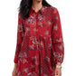 Style & Co Women's Paneled Mixed Print Mesh Shirt Red Size Small