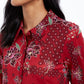 Style & Co Women's Paneled Mixed Print Mesh Shirt Red Size Small