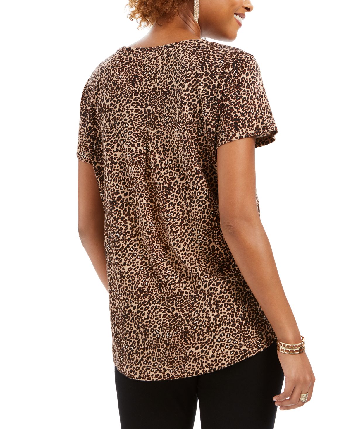 Style & Co Women's Leopard Print Cotton T-Shirt Brown Size Large