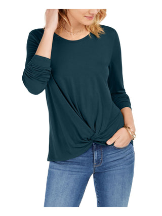 STYLE & COMPANY Women's Teal Gathered Front 3/4 Sleeve Top Size Small